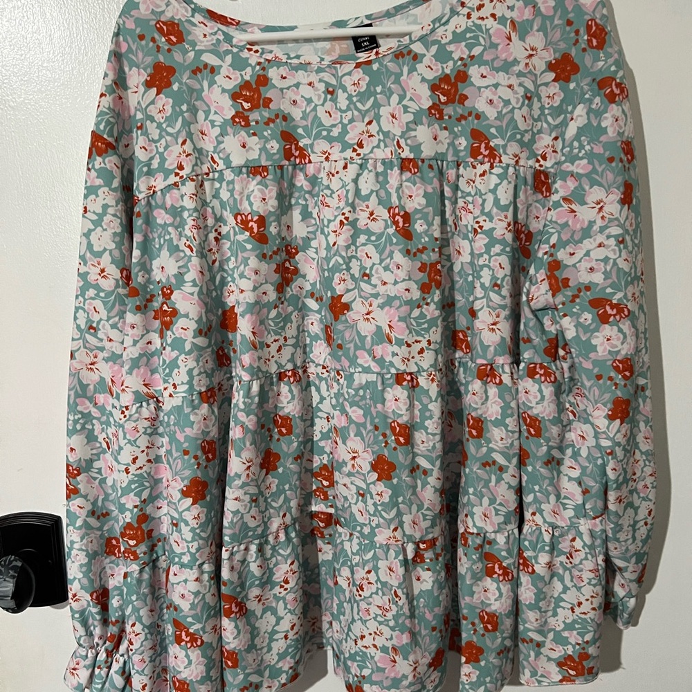 SHEIN Floral Print Blouse in Pink and Green